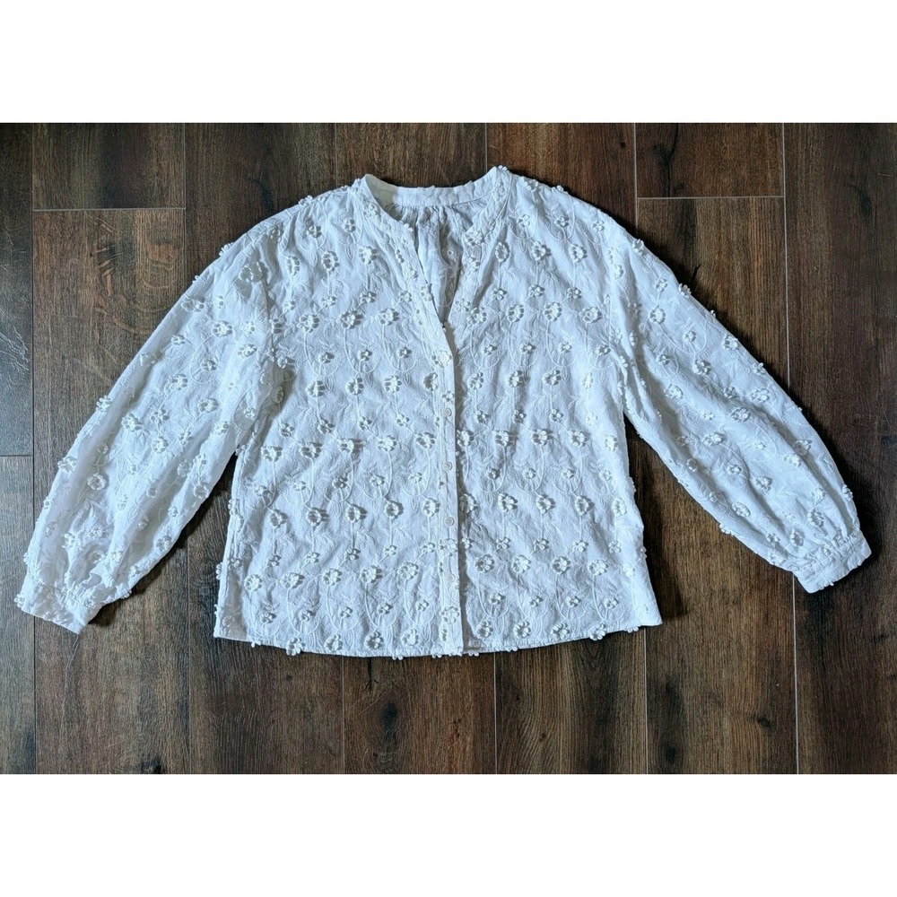Soft Surroundings Sunny Day Blouse PL 3D Applique Flower Cottagecore Preppy